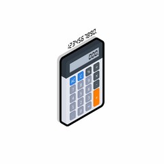 Calculator and Digital number right view Black Stroke and Shadow icon vector isometric.