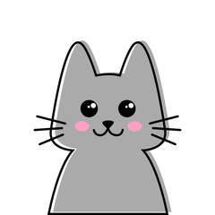 Cute cartoon gray kitten isolated on white