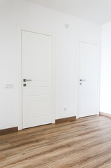White doors and white walls in the new apartment in the Scandinavian style