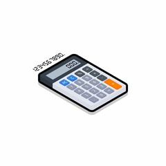 Calculator and Digital number right view Black Stroke and Shadow icon vector isometric.