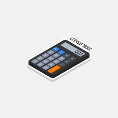 Calculator and Digital number left view White Stroke and Shadow icon vector isometric.