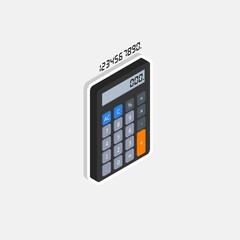 Calculator and Digital number right view White Stroke and Shadow icon vector isometric.