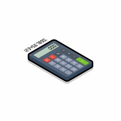 Calculator and Digital number right view Black Stroke and Shadow icon vector isometric.