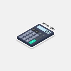 Calculator and Digital number left view White Stroke and Shadow icon vector isometric.