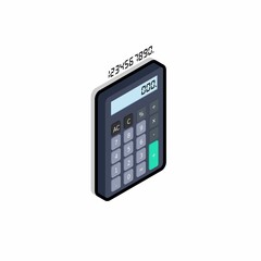 Calculator and Digital number right view Black Stroke and Shadow icon vector isometric.