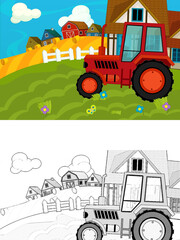 Obraz premium cartoon ranch farm scene with sketch illustration