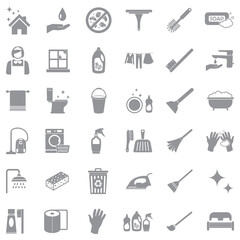 Cleaning Icons. Gray Flat Design. Vector Illustration.