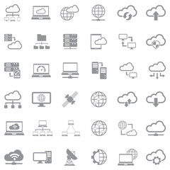 Cloud Computing Icons. Gray Flat Design. Vector Illustration.