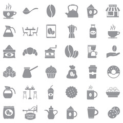 Coffee Icons. Gray Flat Design. Vector Illustration.