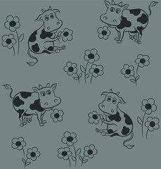 Obraz premium Cute cow with flower cartoon vector seamless wallpaper
