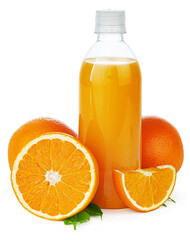 Bottle of fresh orange juice isolated on white