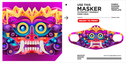 Masker design template and mockup with colorful illustration to protect corona virus