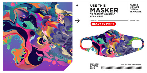 Masker design template and mockup with colorful illustration to protect corona virus