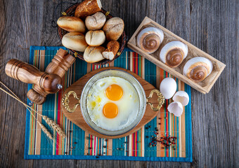 Turkish breakfast, Turkish style eye egg on copper field.