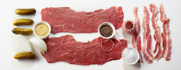 Flat lay of the ingredients for a beef roulade