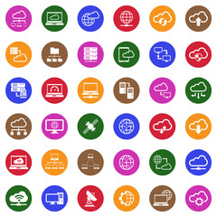Cloud Computing Icons.  White Flat Design In Circle. Vector Illustration.