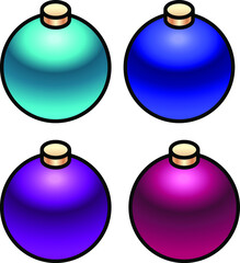 A set of 4 shiny christmas baubles. Blues and purples.