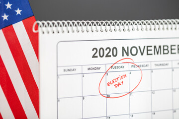 November 3, 2020 Election day concept. Desk calendar with November 3rd marked in red