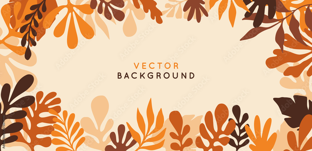 Poster Vector  horizontal abstract background with copy space for text - autumn sale - bright vibrant banner, poster, cover design template, with yellow and orange leaves