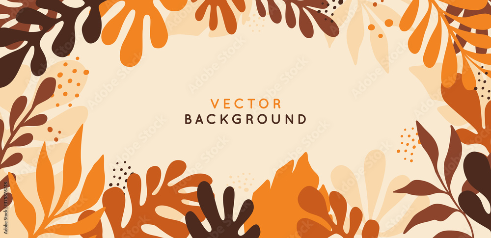 Poster Vector  horizontal abstract background with copy space for text - autumn sale - bright vibrant banner, poster, cover design template, with yellow and orange leaves