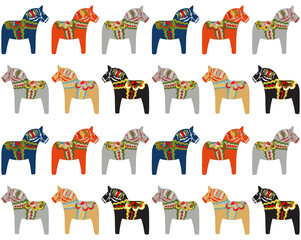 Dala horse Swedish folk art pattern background. 