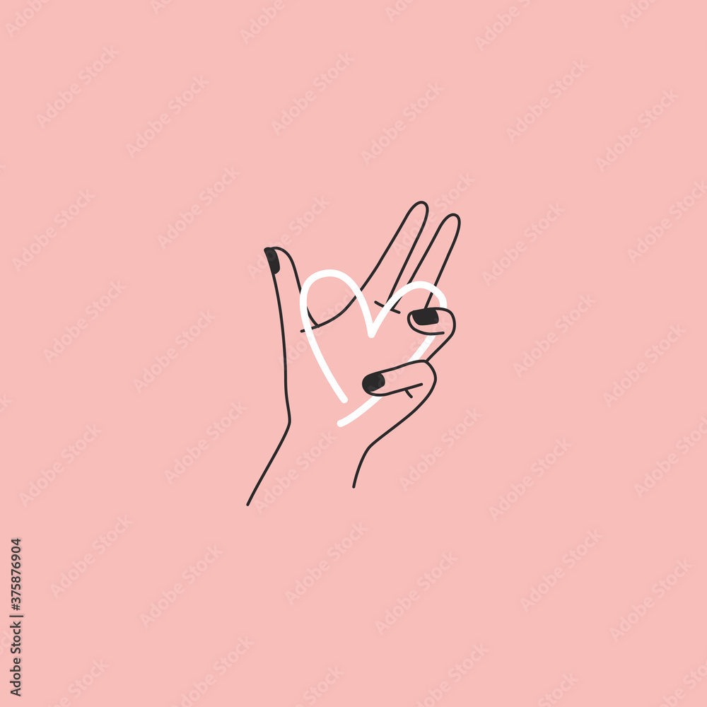 Poster Vector abstract logo design template in simple linear style - hands gesture, love and friendship concepts - tattoo and sticker design element. Valentine's day greeting card in minimal style