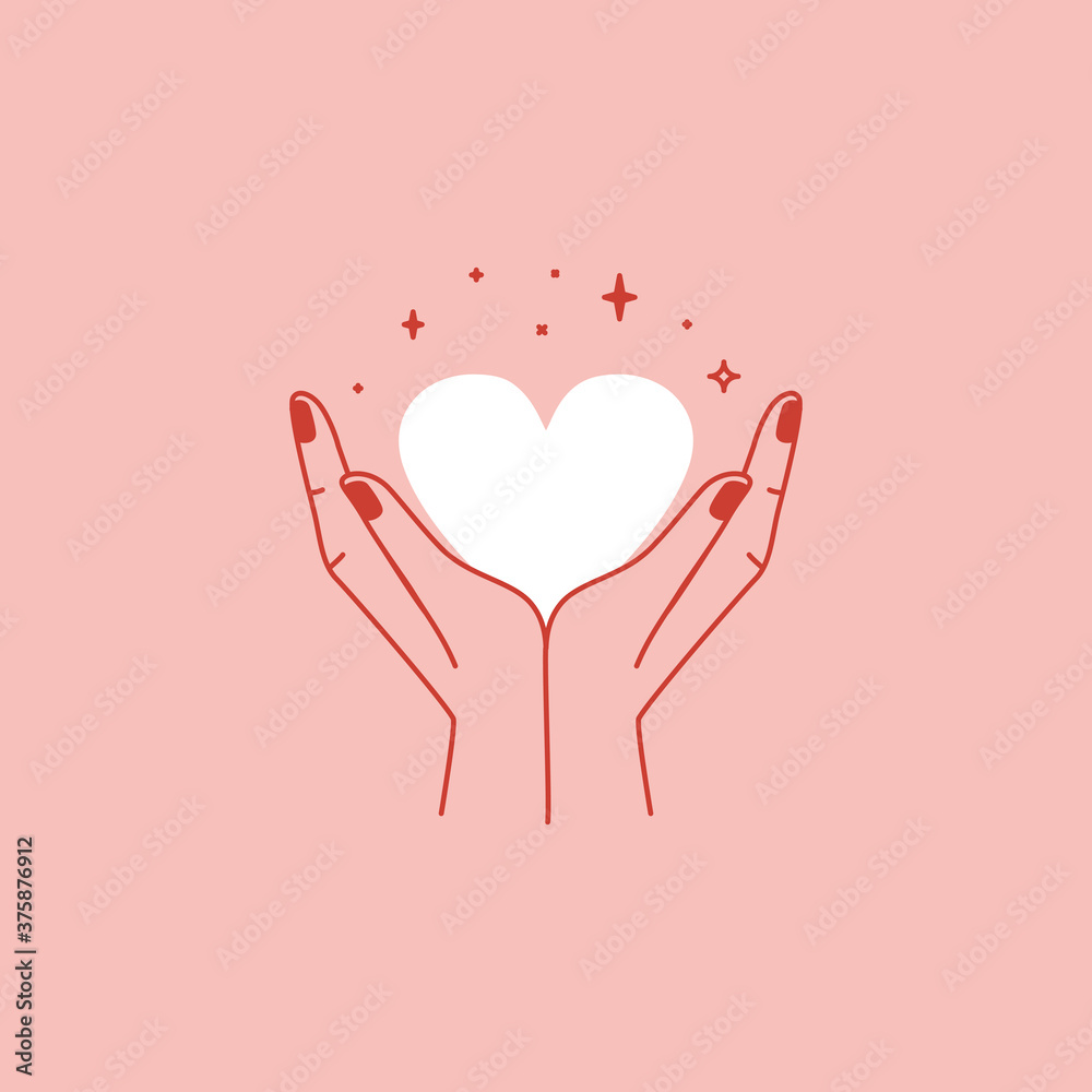 Poster Vector abstract logo design template in simple linear style - hands gesture, love and friendship concepts - tattoo and sticker design element. Valentine's day greeting card in minimal style