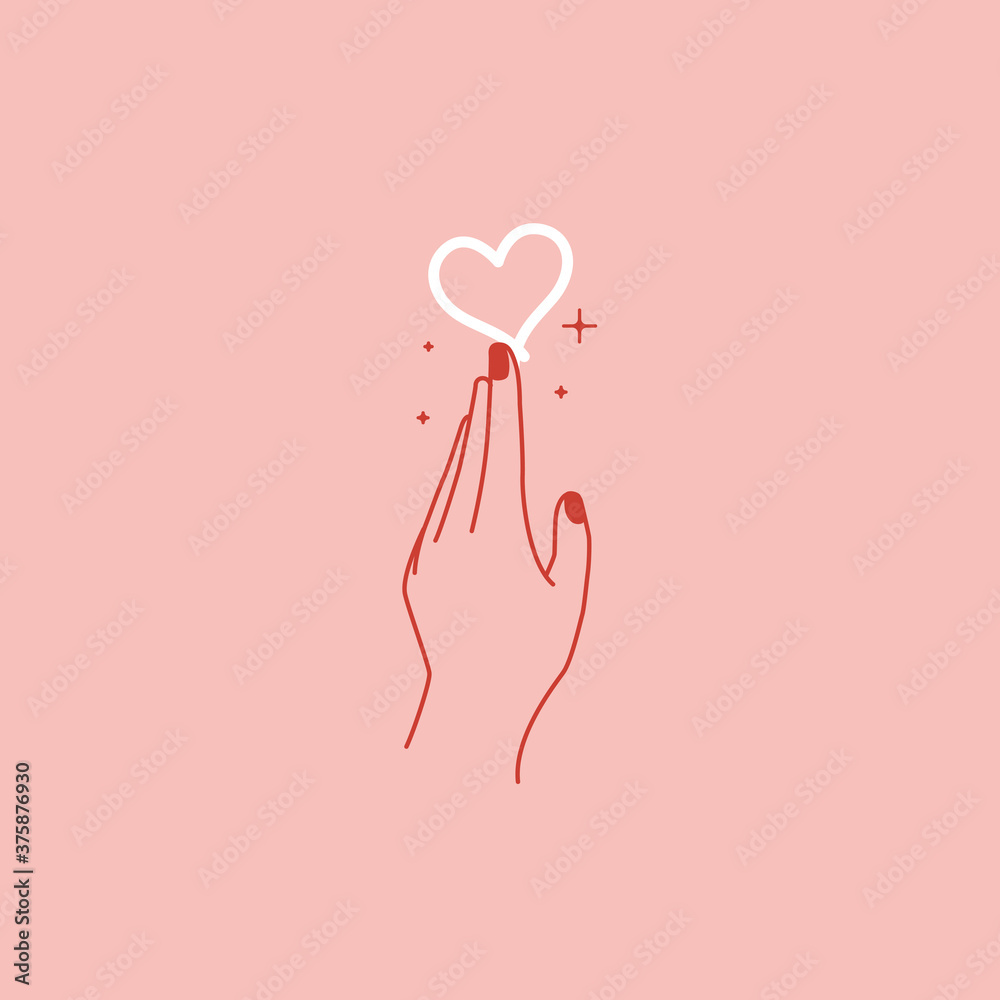 Poster Vector abstract logo design template in simple linear style - hands gesture, love and friendship concepts - tattoo and sticker design element. Valentine's day greeting card in minimal style