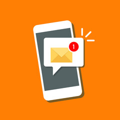 New message on the smartphone screen. Email notification concept.  Unread email notification. Vector illustration.