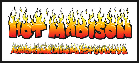 Fire burning letters set. latin alphabet. Vector font