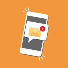 New message on the smartphone screen. Email notification concept.  Unread email notification. Vector illustration.