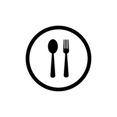 spoon, fork, knife & plate icon vector symbol of restaurant isolated illustration white background