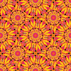 Seamless repeating pattern of colored mandalas