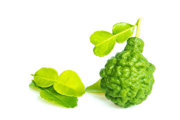 Kaffir lime fruit (bergamot) on a white background