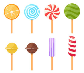Set of colorful sweets on stick