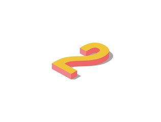 Concept of be the second one, second birthday, second place, losing. Isometric illustration of the number two. Pastel orange and red colored. White background. Isolated