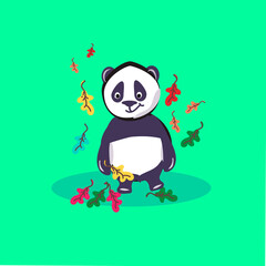 Cute cartoon Panda Bear Character and the autumn. Vector illustration
