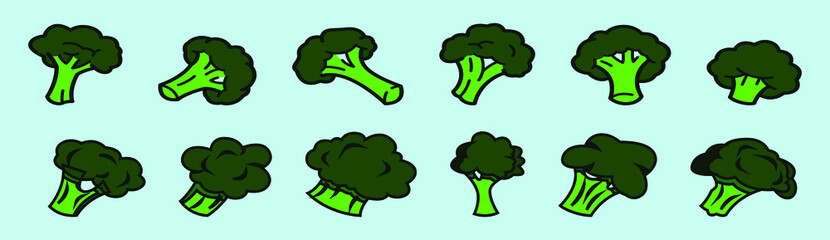 set of fresh broccoli with various models isolated vector on blue background