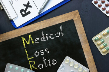 Medical loss ratio MLR is shown on the conceptual business photo