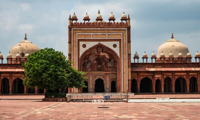 Fatehpur Sikri, India - September 2020: View of the Jama Masjid Mosque in Fatehpur Sikri on September 4, 2020 in Uttar Pradesh, India.