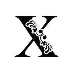 letter X flower ornament. Vector logo. Monogram alphabet. Beautiful floral capital letters	
