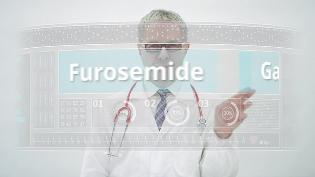 Doctor scrolls to GABAPENTIN generic drug name on a touchscreen display