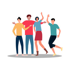 Obraz premium Hipster party students and friends for lifestyle design. Youth style. Cartoon flat illustrations. fun meeting of friends. Urban lifestyle. guys and girls in modern clothes.