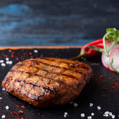 Roasted beef steak. Closeup