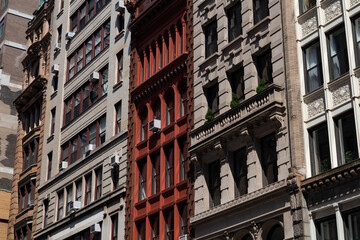Row of Beautiful Old Residential Buildings in NoHo of New York City
