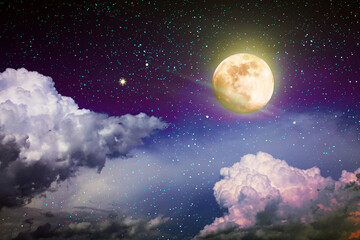 Fototapeta na wymiar Full moon with stars at dark night sky .