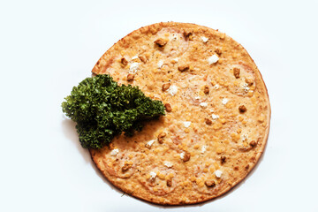 Classic vegetarian pizza. Pizza. Food photo. White background. 