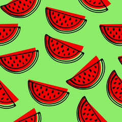 Beautiful pattern with watermelons. Vector illustration. Seamless picture on a bright background.