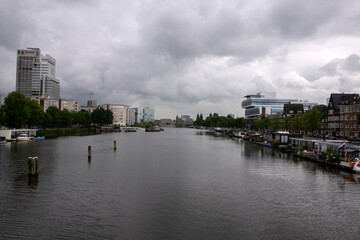 View On The Amstel River During Dark Weather At Amsterdam 14-7-2020 The Netherlands