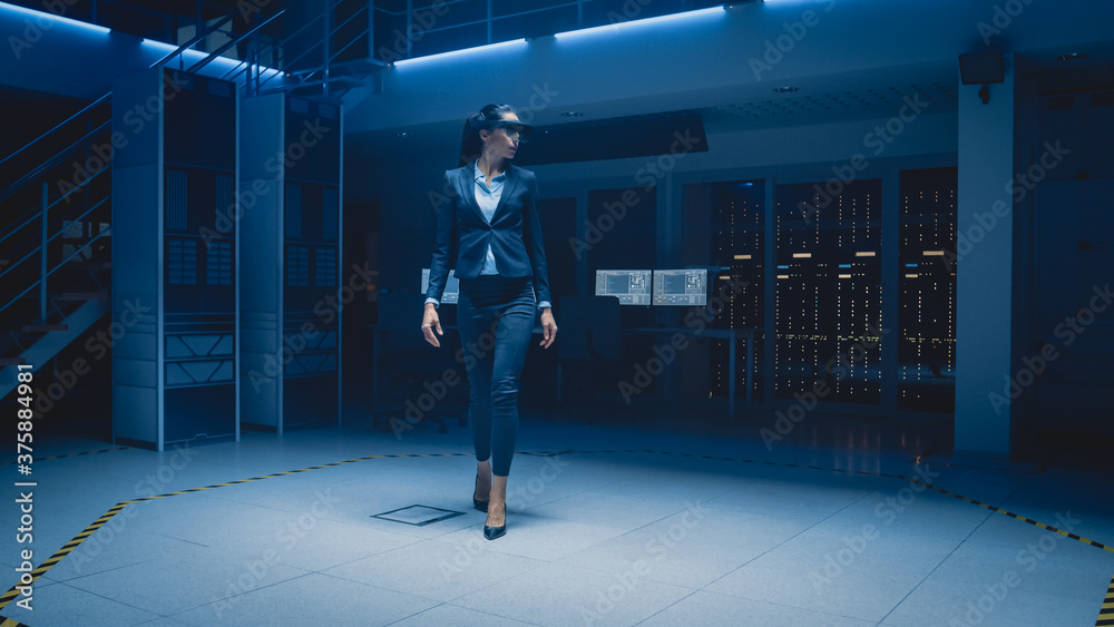 Aufkleber in 3d content creating laboratory stylish and beautiful female engineer wearing professional virtual